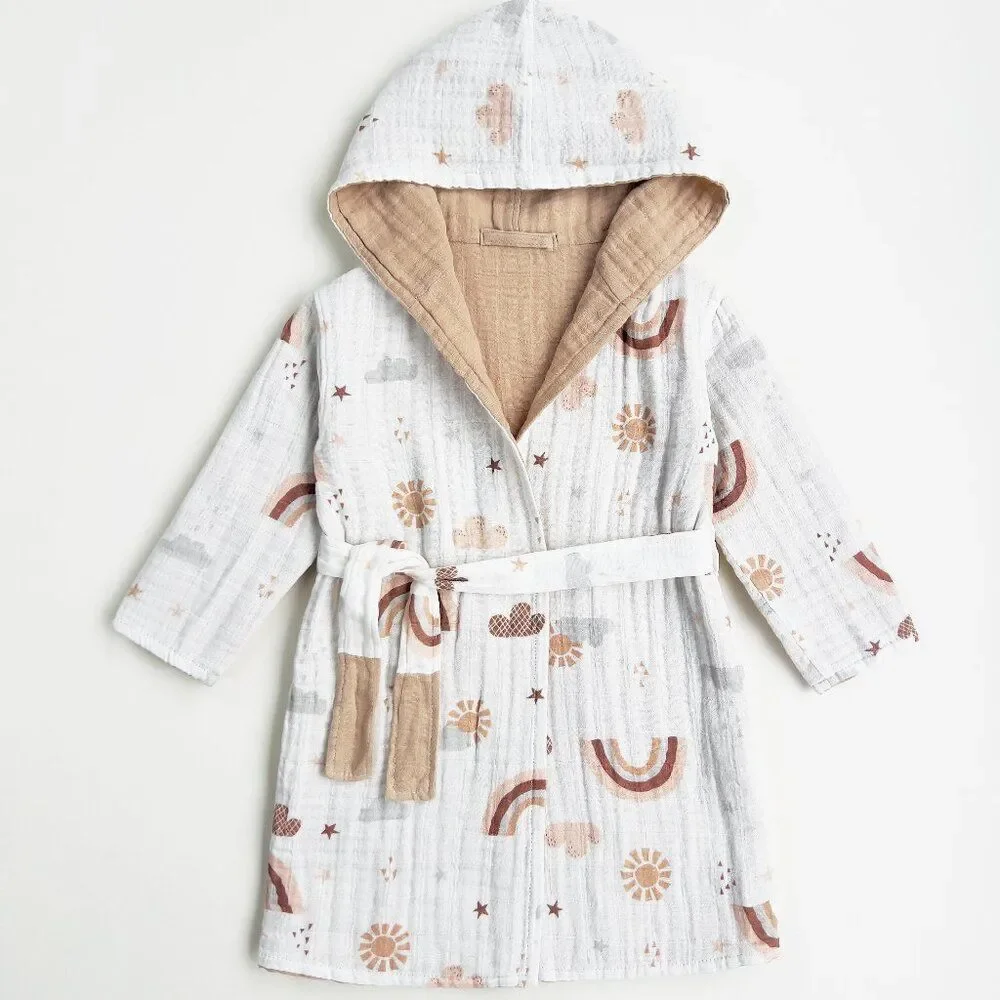 KIDS Organic Muslin Cotton Bathrobe - Reversible Rainbow